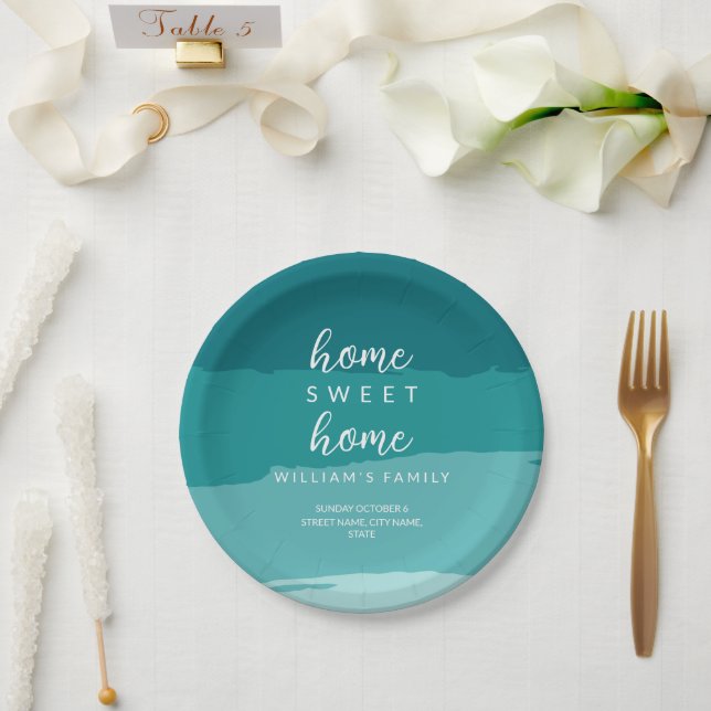 Teal Modern Elegant New Home Housewarming Party Paper Plates (Wedding)