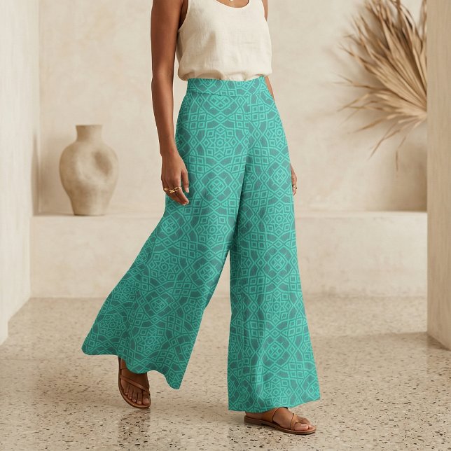 Teal Modern Geometric Moroccan Mosaic Tile Fabric (Creator Uploaded)