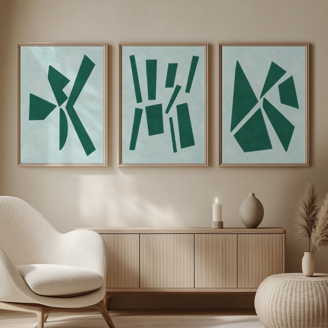 Teal Modern Gouache Print Polygon Forms Wall Art Sets (Creator Uploaded)