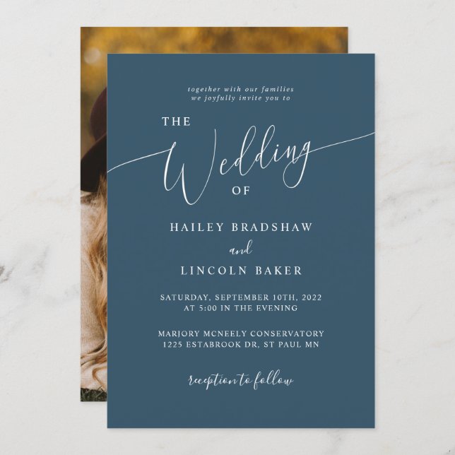 Teal Modern Minimal Photo Wedding Invitation (Front/Back)