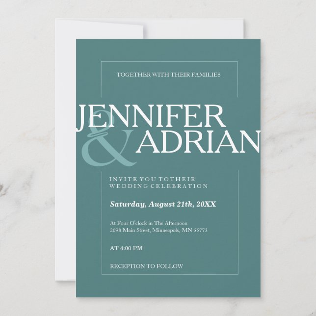 Teal Modern Minimal Simple Wedding  Invitation (Back)
