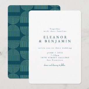 Teal Modern Minimalist Arch Pattern Wedding Invitation