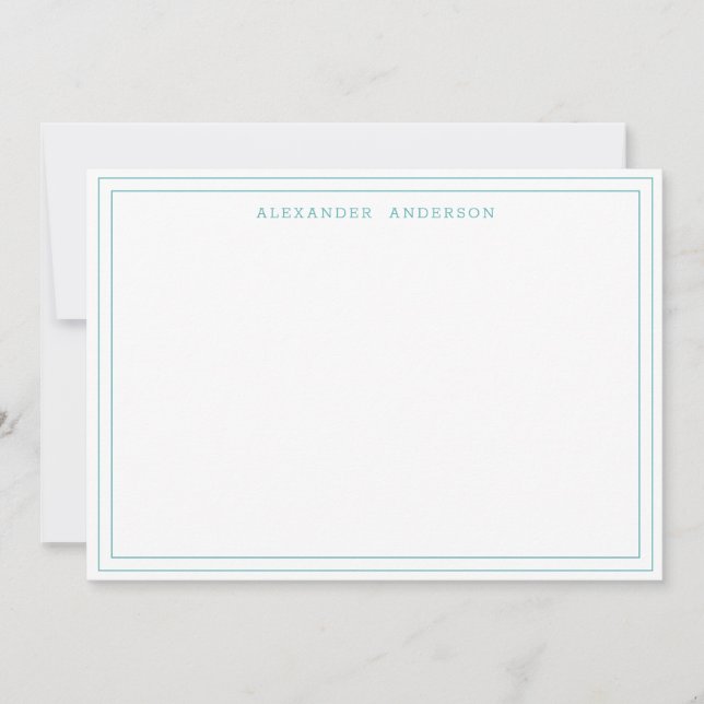 Teal Modern Professional Double Border Note Card (Front)