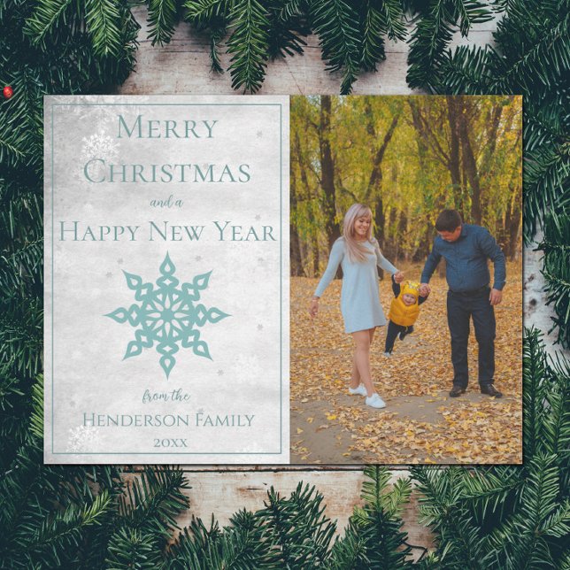 Teal Modern Snowflake Photo Holiday Card (Teal Modern Snowflake Photo Holiday Card)