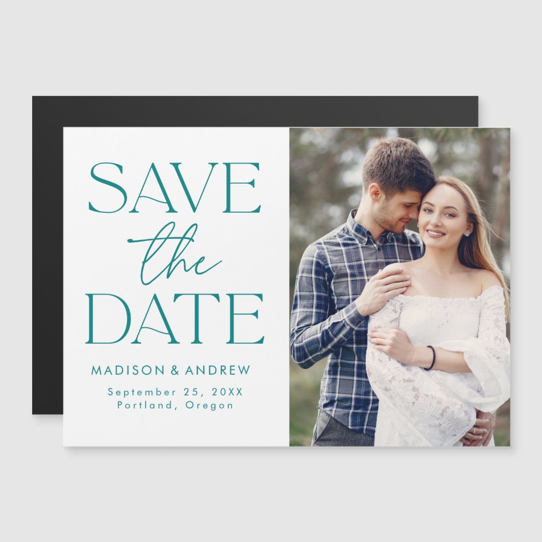 Teal | Modern Typography Photo Save the Date Magnetic Invitation | Zazzle