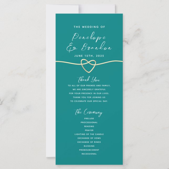 Teal Modern Wedding Program (Front)