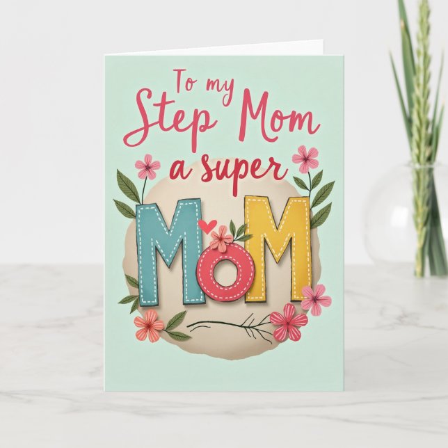 Teal Mom Embroidery Style Card (Front)