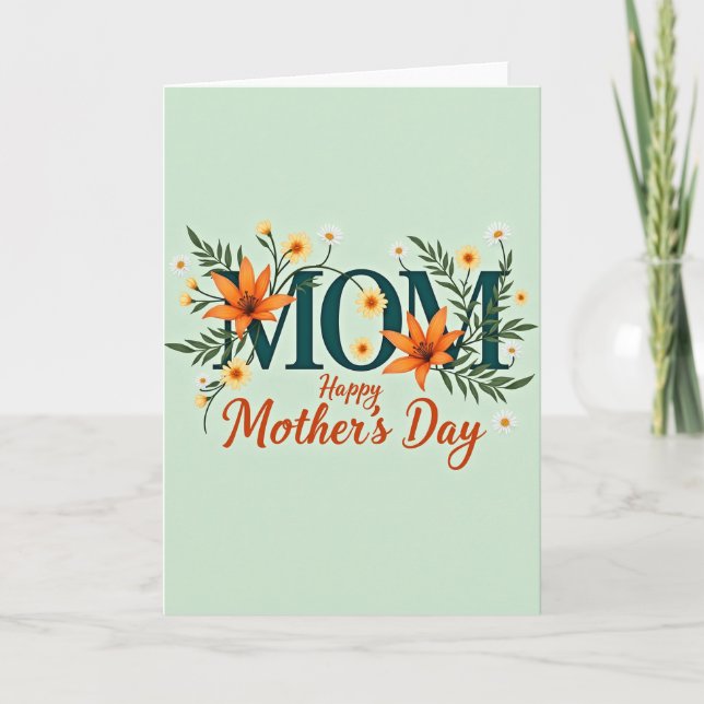 Teal Mom Floral Mothers Day Card (Front)