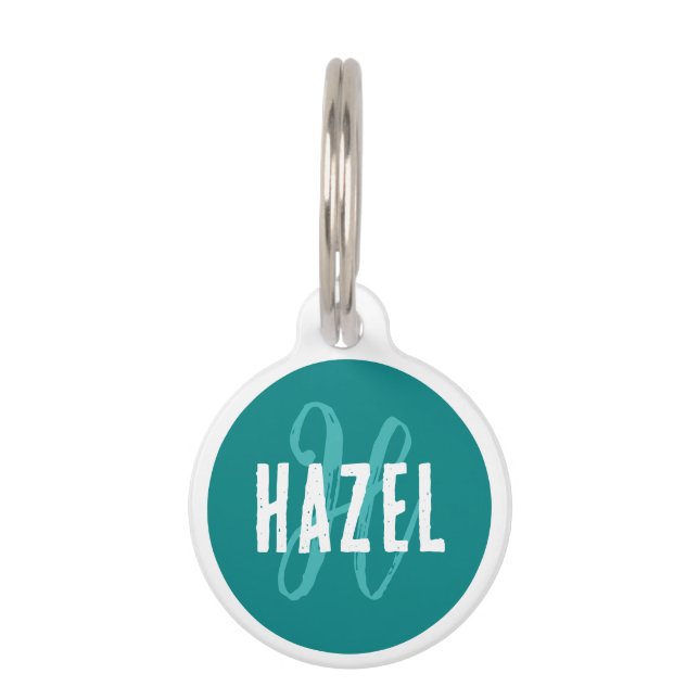 Teal Monogram and Name Pet ID Tag (Front)