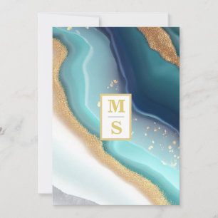 *~* TEAL Monogram AR66 RSVP Agate QR Wedding Invitation