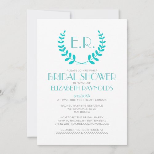 Teal Monogram Bridal Shower Invitations