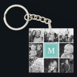 Teal Monogram Family Photo Collage Keychain<br><div class="desc">Monogram Family Photo Collage. Personalize this custom design with your own monogram initial or text.</div>