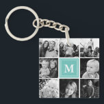 Teal Monogram Family Photo Collage Keychain<br><div class="desc">Monogram Family Photo Collage. Personalize this custom design with your own monogram initial or text.</div>