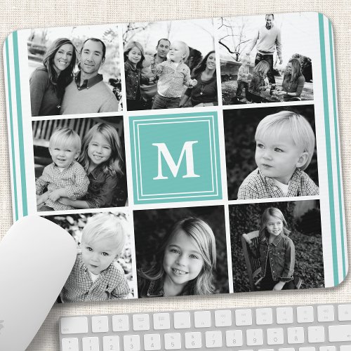 Custom Mousepads 15 Teal Monogram Family Photo Collage Mouse Pad