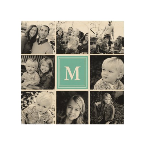 Teal Monogram Family Photo Collage Wood Wall Art