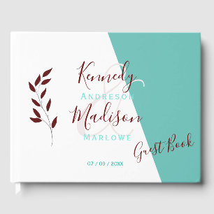 Teal Monogram 💍 Modern Geometric Elegance Guest Book