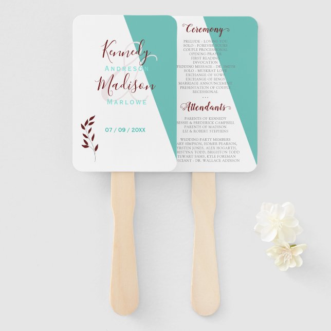 Teal Monogram 💍 Modern Geometric Elegance   Hand Fan (Front and Back)