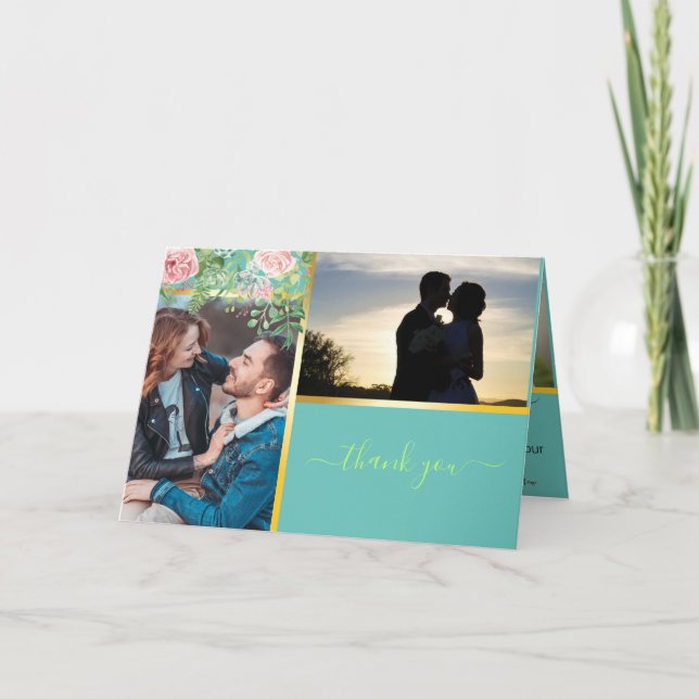 Teal Monogram 💍 Modern Thank You Photo Card (Front)