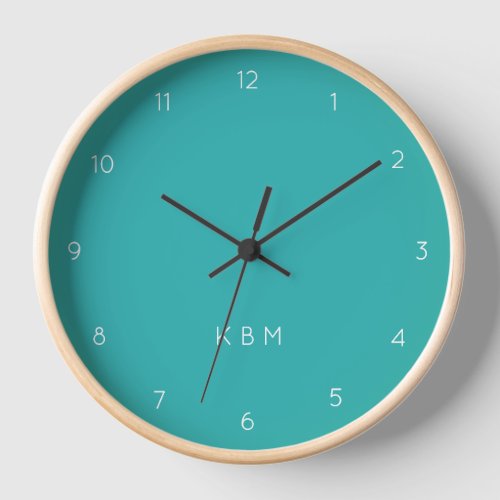 Teal Monogram  Modern Turquoise Cyan Blue Clock