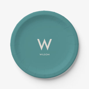 Teal Monogram Personal Party Paper Plates