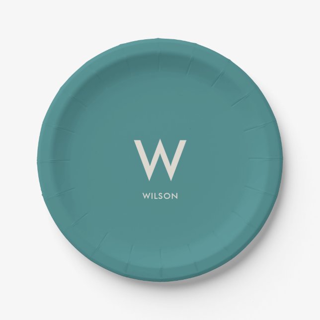 Teal Monogram Personal Party Paper Plates (Front)