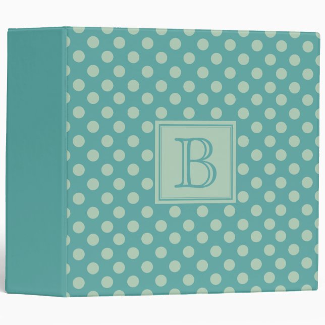 Teal Monogram Polka Dot Pattern 3 Ring Binder (Front/Spine)
