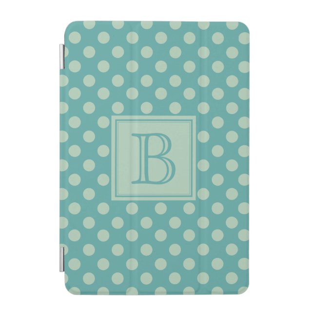 Teal Monogram Polka Dot Pattern iPad Mini Cover (Front)