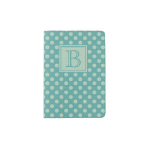 Teal Monogram Polka Dot Pattern Passport Holder