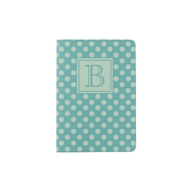 Teal Monogram Polka Dot Pattern Passport Holder (Front)