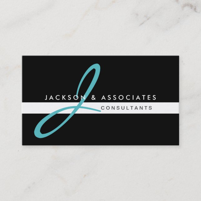 Teal Monogram Professional Business Card (Front)