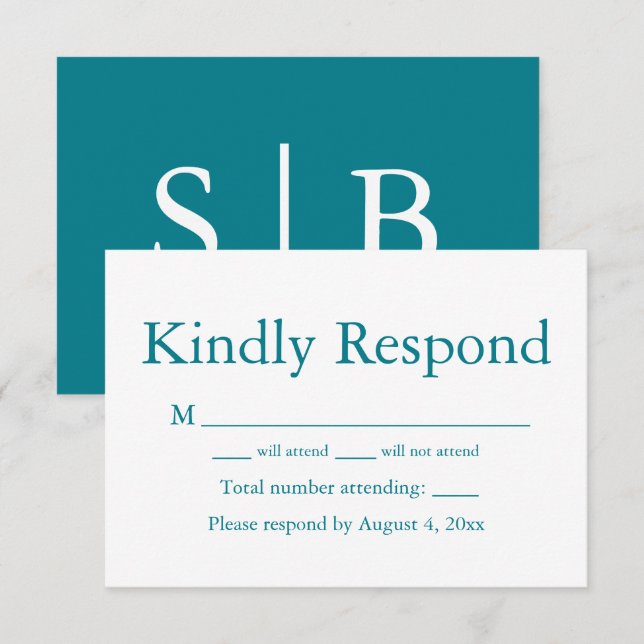 Teal Monogram Response RSVP Card (Front/Back)