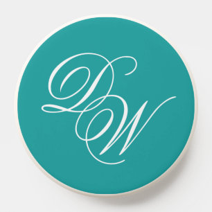 Teal Monogram Simple Elegant Script Two Initials PopSocket