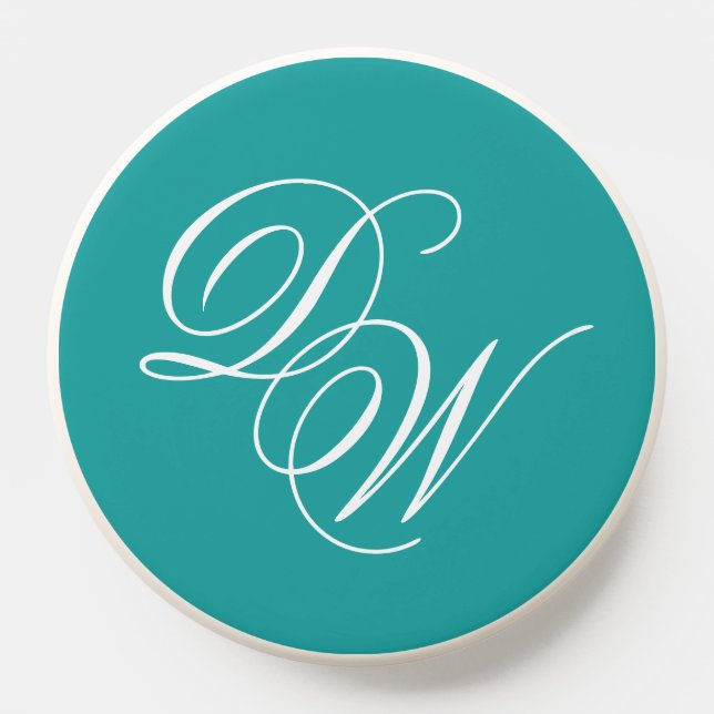 Teal Monogram Simple Elegant Script Two Initials  PopSocket (Popsocket)