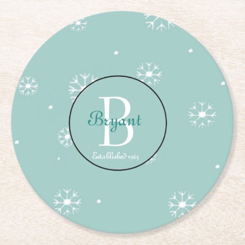 Teal Monogram Snowflake Coasters