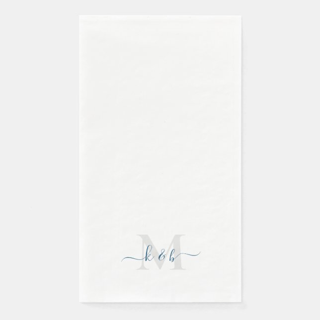 Teal Monogram Swash Script White  Paper Guest Towels (Front)