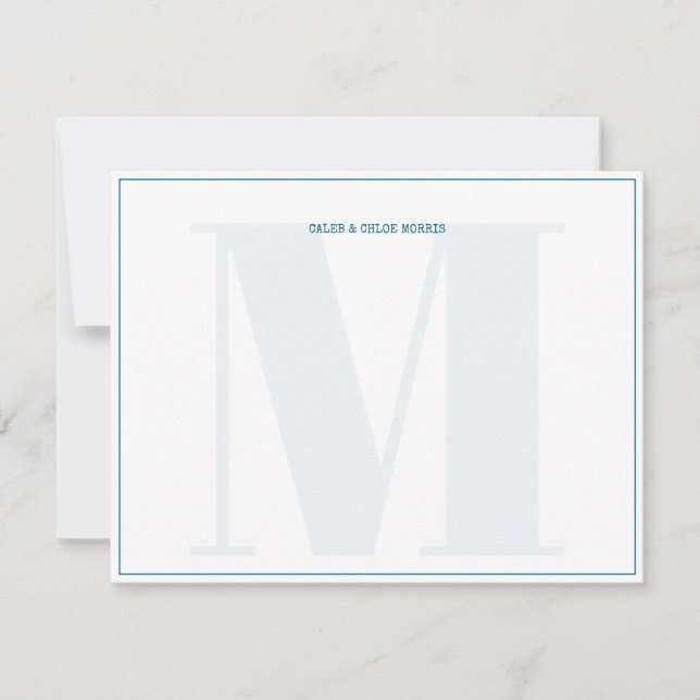 Teal Monogram Typewriter Couple Wedding Custom Note Card (Front)