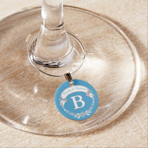 Teal Monogram Wedding or Special Occasion Wine Glass Charm