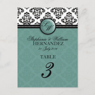 Teal Monogram Wedding Reception Table Number