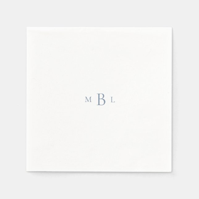 Teal Monogram White Elegant Wedding Cocktail Napkins (Front)