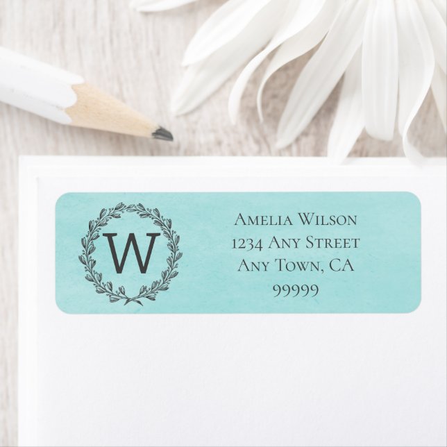 Teal Monogram Wreath Address Label (Insitu)