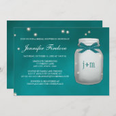 Teal Monogrammed Firefly Mason Jar Bridal Shower Invitation (Front/Back)