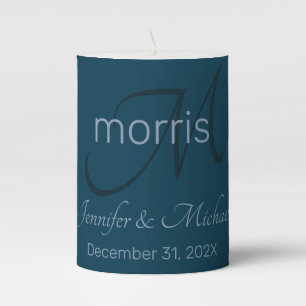 Teal Monogrammed Pillar Candle