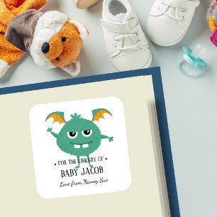 TEAL Monster Baby Toddler Personalized Bookplate