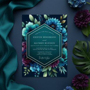Teal Moody Bloom Wedding Invitation