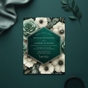 Teal Moody Floral Opulence Wedding Invitation