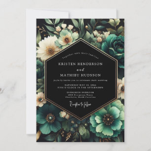 Teal Moody Floral Wedding Invitation