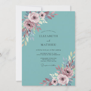 Teal Moody Mauve Floral Wedding Invitation