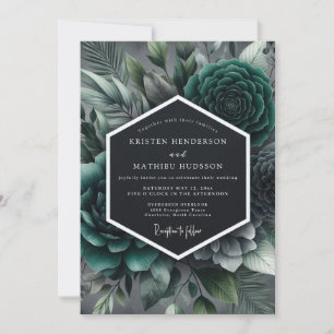 Teal Moody Succulent Wedding Invitation