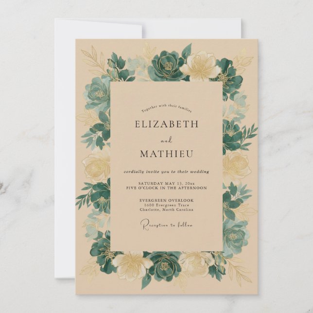 Teal Moody Woodland Wedding Invitation (Front)