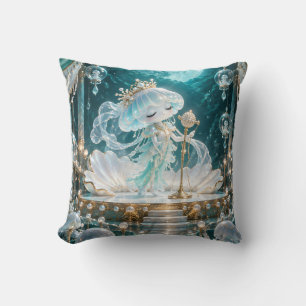 Teal Moon Jellyfish Pearl Theater Throw Pillow